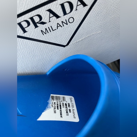 PRADA LOGO BLUE RUBBER SANDALS SLIDES - Picture 10 of 12